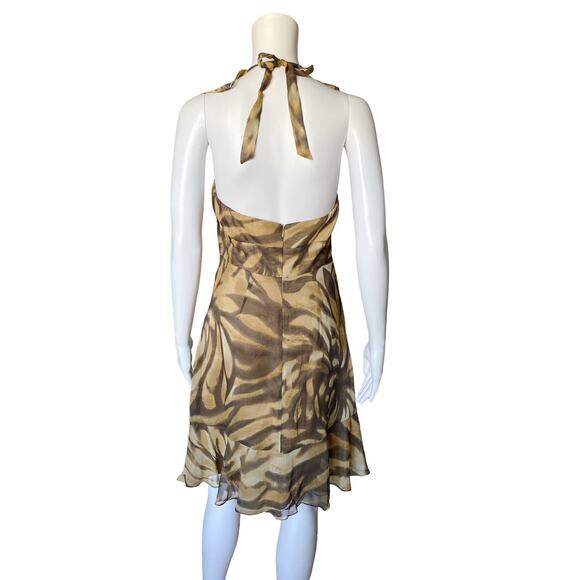 Muse BOSTON PROPER Womens Size 4 Silk Animal Print Ruffled Cocktail Halter Dress - Picture 6 of 9